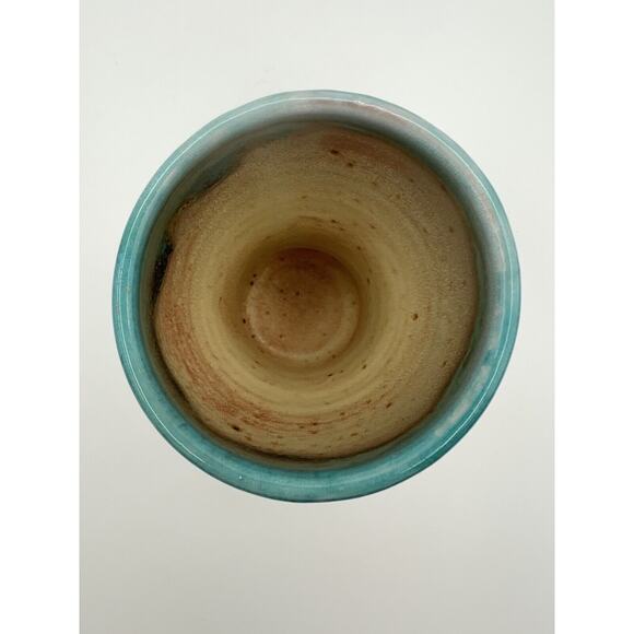 Art Pottery Blue & Brown Glazed 5” Tumbler Cup Artist Signed - Picture 3 of 10